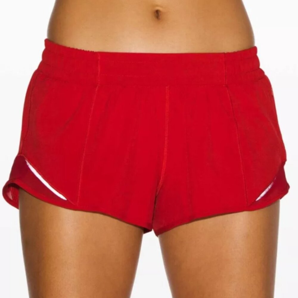 Lululemon Women's Hotty Hot LR Shorts 2.5”Lined DKRD Red Side Pockets Zero Size